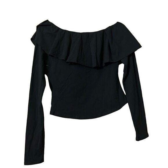 Free people everything always black long sleeve ruffle top black size large new - Picture 3 of 9